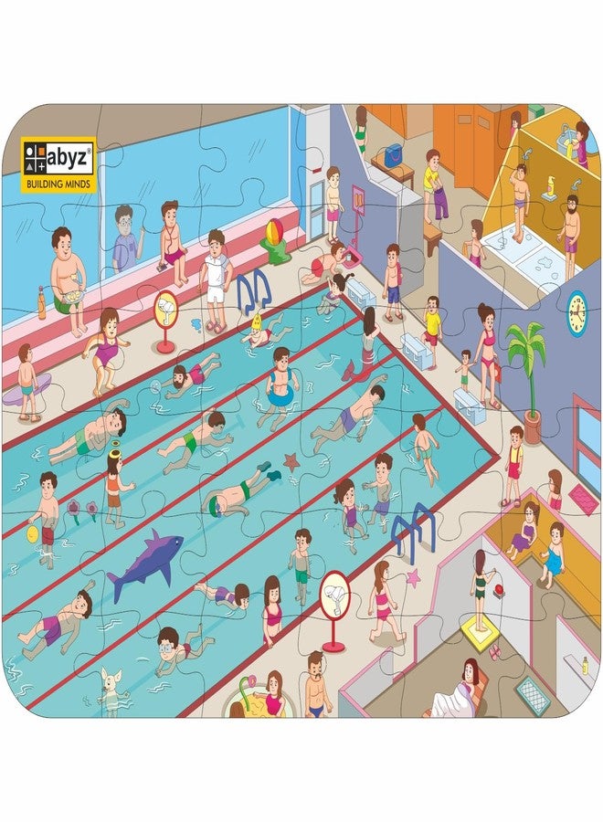 ABYZ Wooden Jigsaw Puzzle - Big Swimming Pool Playset for Fun Educational & Little Explorers, 36-Pieces Pack of 2 Fun Games with Multicolor | Birthday Gift for (4-6 Years) Age Kids. - Image 2